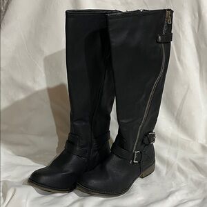 JustFab Black Over the Knee Boots with Zipper Detail
